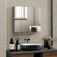 kleankin 28" x 24" Wall Mounted Bathroom Cabinet with Mirror, Bathroom Medicine Cabinet with 3 Doors Adjustable Shelves, Grey(m-1)