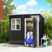 Outsunny 7' x 4' Galvanised Steel Outdoor Storage Shed, Garden Shed with Window, Lockable Wide Door and Air Vents, Dark Grey(m-1)