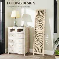 HOMCOM 4 Panel Room Divider, Detachable Folding Privacy Screens with Palm Leaf Design for Home Office, Natural Wood Finish(m-5)