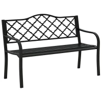 Outsunny 2-Seater Steel Garden Bench, Antique Outdoor Loveseat with Armrests and Chic Backrest for Yard, Lawn, Patio, Black(m-9)