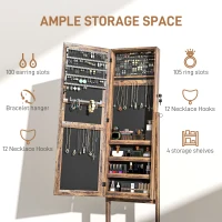 HOMCOM Lockable Mirror Jewelry Cabinet, Full-Length Mirror and Jewellery Storage with 3 Adjustable Angles, Rustic Brown(m-4)