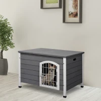 PawHut 31"L Wooden Decorative Dog Cage Kennel Wire Door with Lock Small Animal House with Openable Top Removable Bottom Gray(m-10)