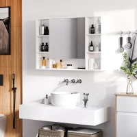 kleankin Wall Mounted Medicine Cabinet, 39.25"W x 27.5"H Medicine Cabinet with Mirror with Single Mirrored Door, Shelves and Storage Cupboard, White(m-1)