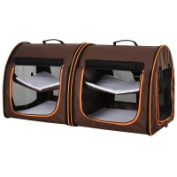 PawHut 39" Portable Soft-Sided Cat Carrier, Cat Kennel, Travel Dog Crate with Divider, Two Compartments, Soft Cushions & Storage Bag, Easy to Fold, Brown(m-1)