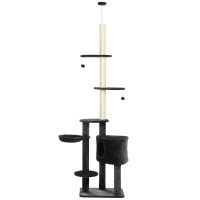 PawHut Adjustable Height Floor-To-Ceiling Vertical Cat Tree with Carpet Platforms, Condo & Rope Scratching Areas, Dark Grey(m-11)