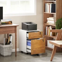 HOMCOM 2 Drawer Small Filing Cabinet Lockable Office Storage Cabinet with Hanging Bars for A4 Letter White Nature Wood(m-1)