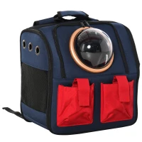 PawHut Foldable Pet Carrier Backpack with Two Storage Packets, Breathable Mesh, Transparent Window & Adjustable Shoulder Strap for Small Cats & Dogs Travel Hiking, Blue(m-11)