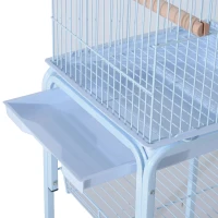 PawHut 44.5" Metal Indoor Bird Cage Starter Kit With Detachable Rolling Stand, Storage Basket, And Accessories - White(m-8)