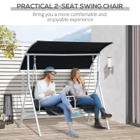 Outsunny Double Outdoor Swing Chair 2 Person Covered Swing Porch Swing w/ Pivot Table and Storage Console, Black(m-7)