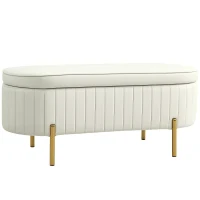 HOMCOM Upholstered Bedroom Bench, Channel Tufted Ottoman Bench with Thick Padding and Metal Legs, Cream White(m-9)