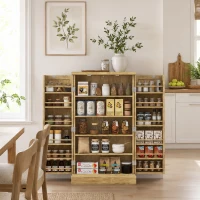 HOMCOM 41" Rattan Kitchen Storage Cabinet, Food Pantry Cabinet with 5-Tier Shelf, 12 Spice Racks, Adjustable Shelves, Natural(m-8)