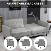 HOMCOM Convertible Bed with Couch, Button Tufted Fabric Sofa Bed with Adjustable Back for Living Room, Grey(m-5)