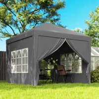 Outsunny 10'x10' Outdoor Pop Up Party Tent Wedding Gazebo Canopy with Carrying Bag (Grey)(m-1)