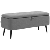 HOMCOM 40" Ottoman with Storage, Linen Upholstered Storage Ottoman Bench with Steel Legs for Living Room, Bedroom Grey(m-9)
