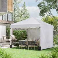 Outsunny 10' x 10' Pop Up Canopy with Sidewalls, Roller Bag, Height Adjustable Instant Tent for Outdoor, Garden, Patio, White(m-1)