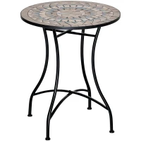 Outsunny Mosaic Patio Table, Round Coffee Table with Metal Frame, Garden Furniture for Outdoor, Poolside, Green(m-8)