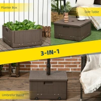 Outsunny 3-in-1 Outdoor Umbrella Base with Wheels, Side Table, Planter Box, 175lbs Heavy Duty Patio Umbrella Stand, Brown(m-4)