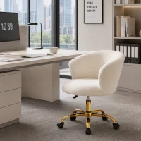 Vinsetto Armless Office Chair, Fluffy Computer Desk Chair with Adjustable Height, Swivel Wheels, Mid Back, Gold(m-7)
