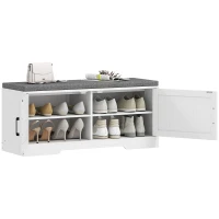 HOMCOM Shoe Bench with Cushion Shoe Storage Bench with Doors Adjustable Shelves for Entryway, White(m-2)