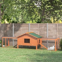 PawHut 122" Large Wooden Rabbit Hutch Bunny Hutch 2-Story Pet House Cage with Ramps, Lockable Doors, Run Area and Asphalt Roof for Outdoor Use, Natural(m-2)
