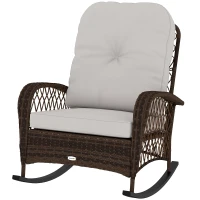 Outsunny Outdoor Wicker Rattan Rocking Chair Patio Rocker with Thick Cushions for Garden Backyard Porch, Light Mixed Brown(m-2)