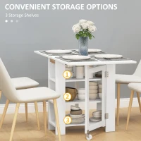 HOMCOM Folding Dining Table with Storage, Drop Leaf Kitchen Table for Small Spaces, White(m-4)