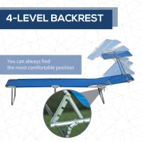 Outsunny 2 Pieces Outdoor Lounge Chair, Adjustable Folding Chaise Lounge, Tanning Chair with Sun Shade for Beach, Camping, Hiking, Backyard, Blue(m-5)