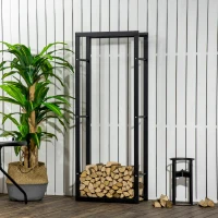 HOMCOM 23.6" x 9.8" x 59.1" Firewood Rack Outdoor, Log Holder Fireplace Storage Rack with Handles and 220 lbs. Weight Capacity, Black(m-8)