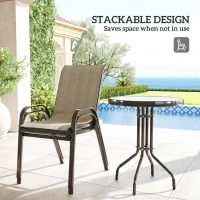 Outsunny 3 Pieces Bistro Set, Small Patio Furniture Set with Stackable Mesh Chairs, Glass Table for Garden, Light Mixed Brown(m-5)
