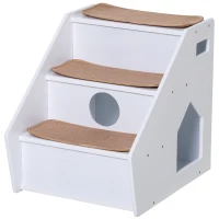 PawHut 3-Step Pet Stairs for Dogs and Cats with Built-in House and Nonslip Carpet, White(m-1)
