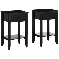 HOMCOM Side Table Set of 2, End Tables with Drawer and Bottom Shelf, 2-tier Nightstand for Bedroom, Living Room, Black(m-2)