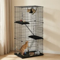 PawHut 3-Tier Cat Cage Indoor, Detachable Metal Wire Kennel withwith Hammock, Platform, Tray and Cushion for 1-2 Kittens(m-8)