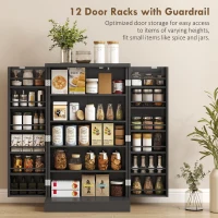 HOMCOM Freestanding Kitchen Pantry Storage Cabinet Kitchen Cabinet with 5-Tier Shelf 12 Spice Racks Adjustable Shelves Black(m-5)