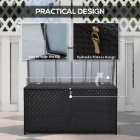Outsunny Wicker Outdoor Storage Box, 75 Gallon Deck Box with Gas Strut and Clamp Lid, Rattan Patio Storage Container for Gardening Tools, Pool Supplies, Dark Brown(m-6)