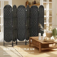 HOMCOM Bohemian Privacy Screen, Folding Room Divider with 6 Panels and Arched Top for Bedroom Living Room Office, Black(m-5)