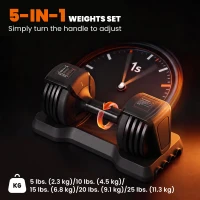 Soozier 5-25 lbs Adjustable Dumbbell Set of 2, 5-in-1 Dumbbell Weights with Quick-Dial System, Non-Slip Grip, Storage Tray(m-4)