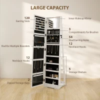 HOMCOM 360° Swivel Jewelry Armoire, Lockable Mirror Jewelry Cabinet with Built-In Small Mirror, White(m-5)