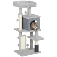 PawHut 41 Inch Cat Tree with Scratching Posts, Cat Bed, Condo, Grooming Brush, Jumping Platforms, Toy Balls(m-9)