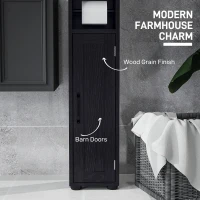 HOMCOM Narrow Bathroom Cabinet, Tall Bathroom Storage Cabinet with Barn Doors, Drawer and Adjustable Shelves, Black Wood Grain(m-6)