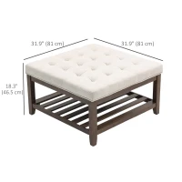 HOMCOM Ottoman Coffee Table, 32 Inch Square Footrest Ottoman with Storage, Linen Upholstered Tufted Footstool, Beige(m-3)