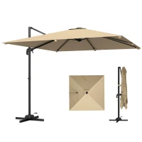 Outsunny 10 FT Cantilever Patio Umbrella, Square Patio Umbrella with Crank Handle, Cross Base and Tilt, 360° Rotation(m-2)