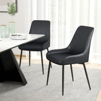 HOMCOM Upholstered Kitchen Chairs, Modern Dining Chairs Set of 2 with Diamond Tufting and Steel Legs for Dining Room, Black(m-1)
