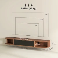 HOMCOM 47" Floating TV Stand for TVs up to 50 Inch, Wall Mounted Media Console with Flip Drawer and 2 Open Shelves, Walnut(m-3)