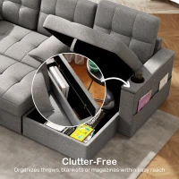 HOMCOM Convertible Sectional Sofa Bed, Pull Out Sleeper Sofa Couch with USB‑A+C, Chaise Storage, L-Shaped Futon Couch, Grey(m-5)