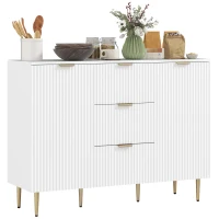 HOMCOM Modern Kitchen Storage Cabinet, Sideboard Buffet Cabinet w/ 3 Drawers and Adjustable Shelves for Kitchen Hallway, White(m-11)