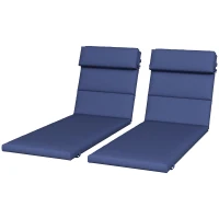 Outsunny Patio Chaise Lounge Chair Cushions Replacement Sun Lounger Pads with Headrest and Ties, Set of 2, Dark Blue(m-2)