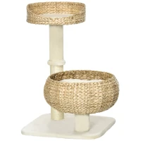 PawHut 28" Cat Tree with Scratching Post, Cat Tower with Double Beds, Beige(m-11)