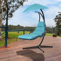 Outsunny Single Floating Chaise Lounge Curved Outdoor Porch Swing Chair Hanging Hammock Reclining Seat w/Arc Stand & Canopy Blue(m-8)