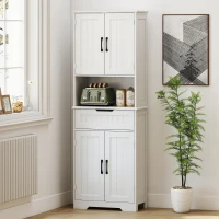 HOMCOM Kitchen Buffet with Hutch, 68" Tall Kitchen Pantry Cabinet with Small Open Counter, 4 Doors, Drawer, White(m-12)