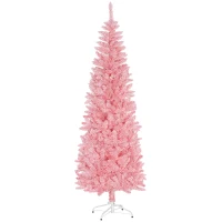 HOMCOM 7ft Tall Pencil Artificial Christmas Tree with 687 Branch Tips with Steel Base, Pink(m-2)